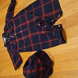 Tommy Hilfiger Dark & Red Stripes One Piece W Matching Hat Size 6-12 Months